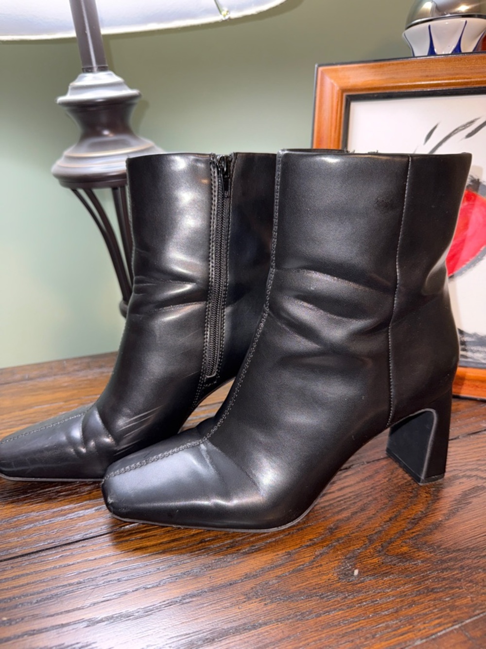 Women's Black Leather Square-Toe Ankle Boots INC SIZE 8 1/2 or 39 1/2 - Picture 12 of 12